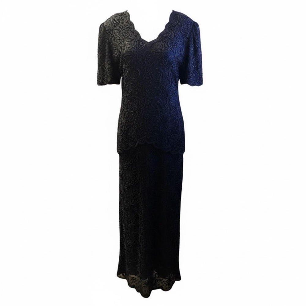 Vintage Lawrence Kazar Women's Beaded Dress 100% Silk, Size Large